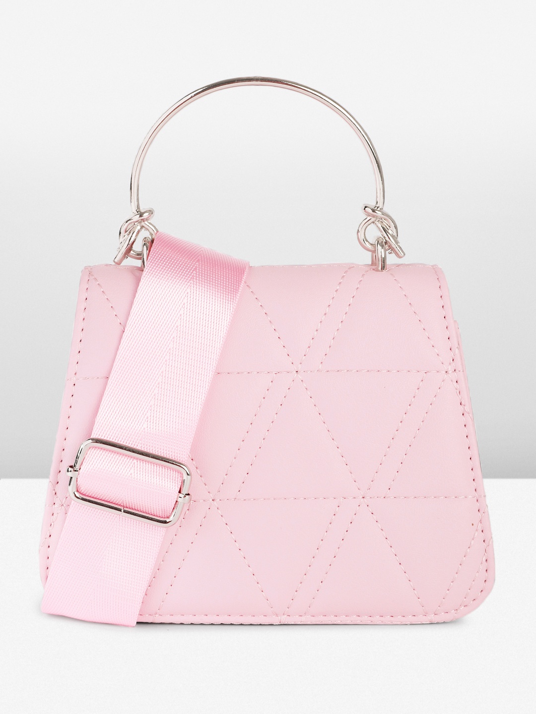 

Fastrack Self Design Structured Satchel with Quilted Detail, Pink