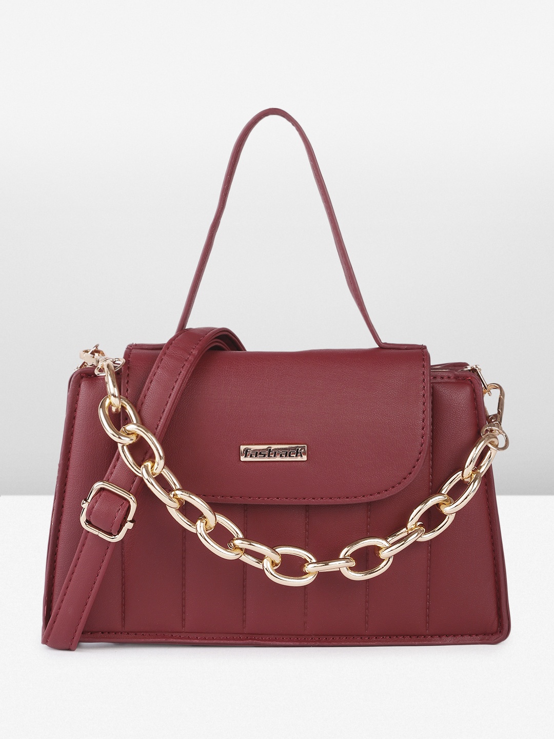 

Fastrack Self Design Structured Satchel with Quilted Detail, Maroon