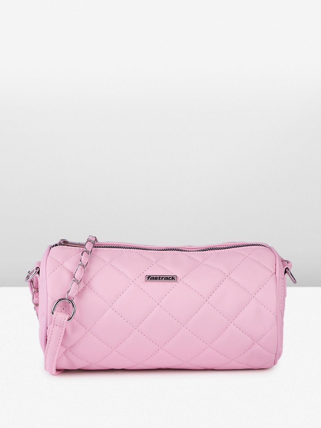 

Fastrack Self Design Cylindrical Structured Sling Bag with Quilted Detail, Pink