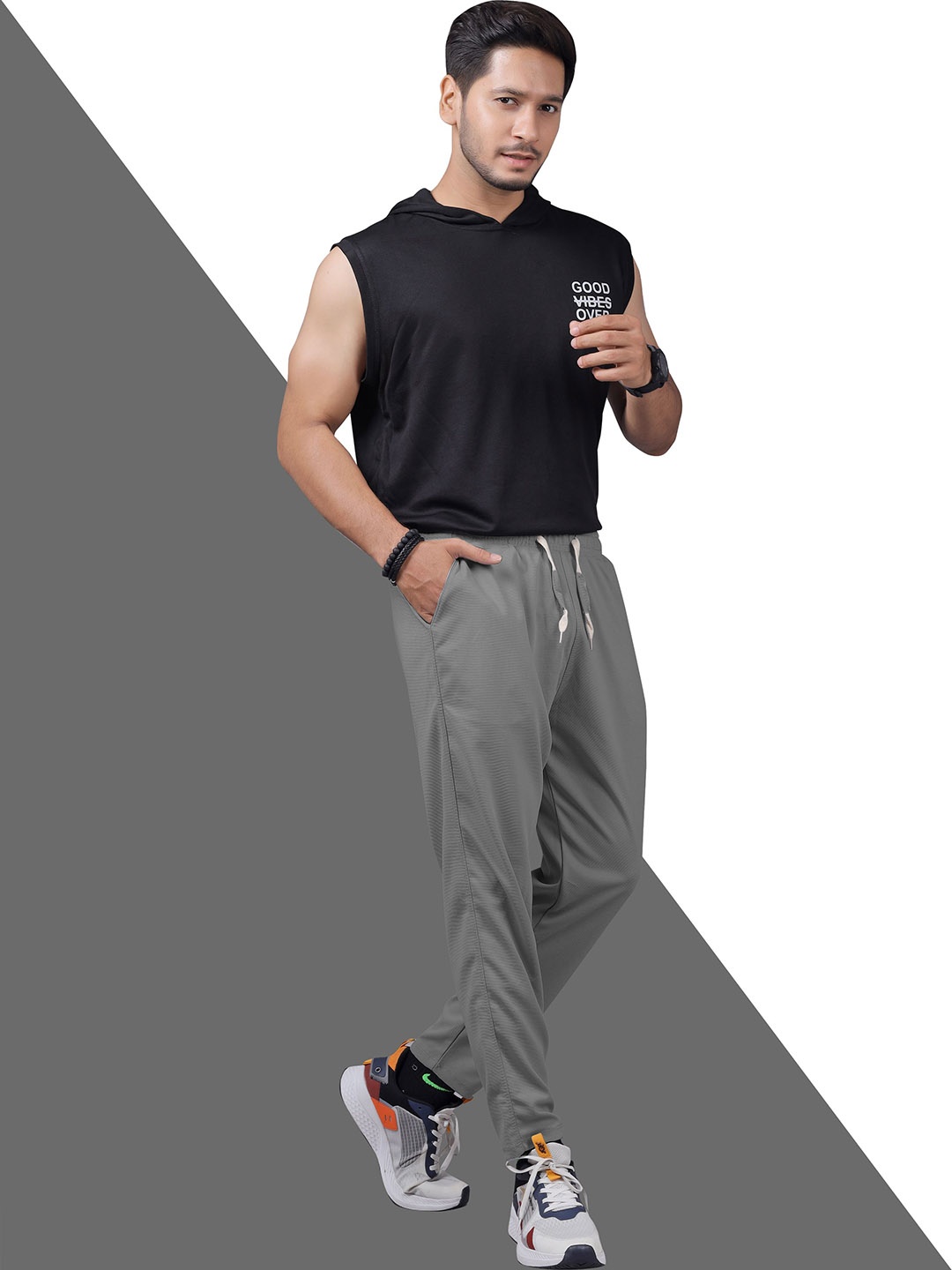 

Septem Men Cotton Mid Rise Gym Sport Track Pants, Grey melange