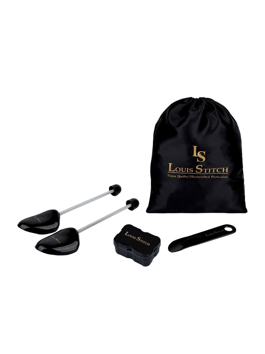 

LOUIS STITCH Shoe Tree, Shoe Horn, Square Shiner and Shoe Bag Premium Shoe Care Combo, Black