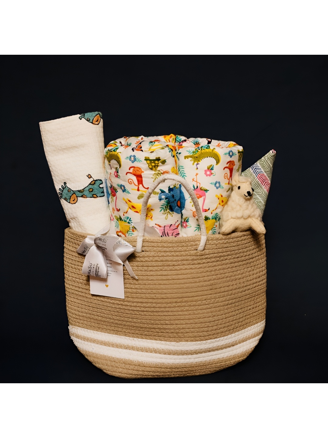 

MASU LIVING White & Yellow Printed Cotton Baby Hamper Home Gift Sets