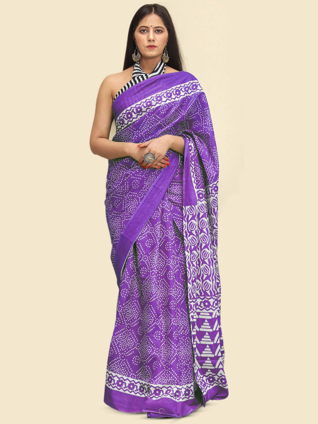 

BUTA BUTI Printed Pure Cotton Saree, Purple
