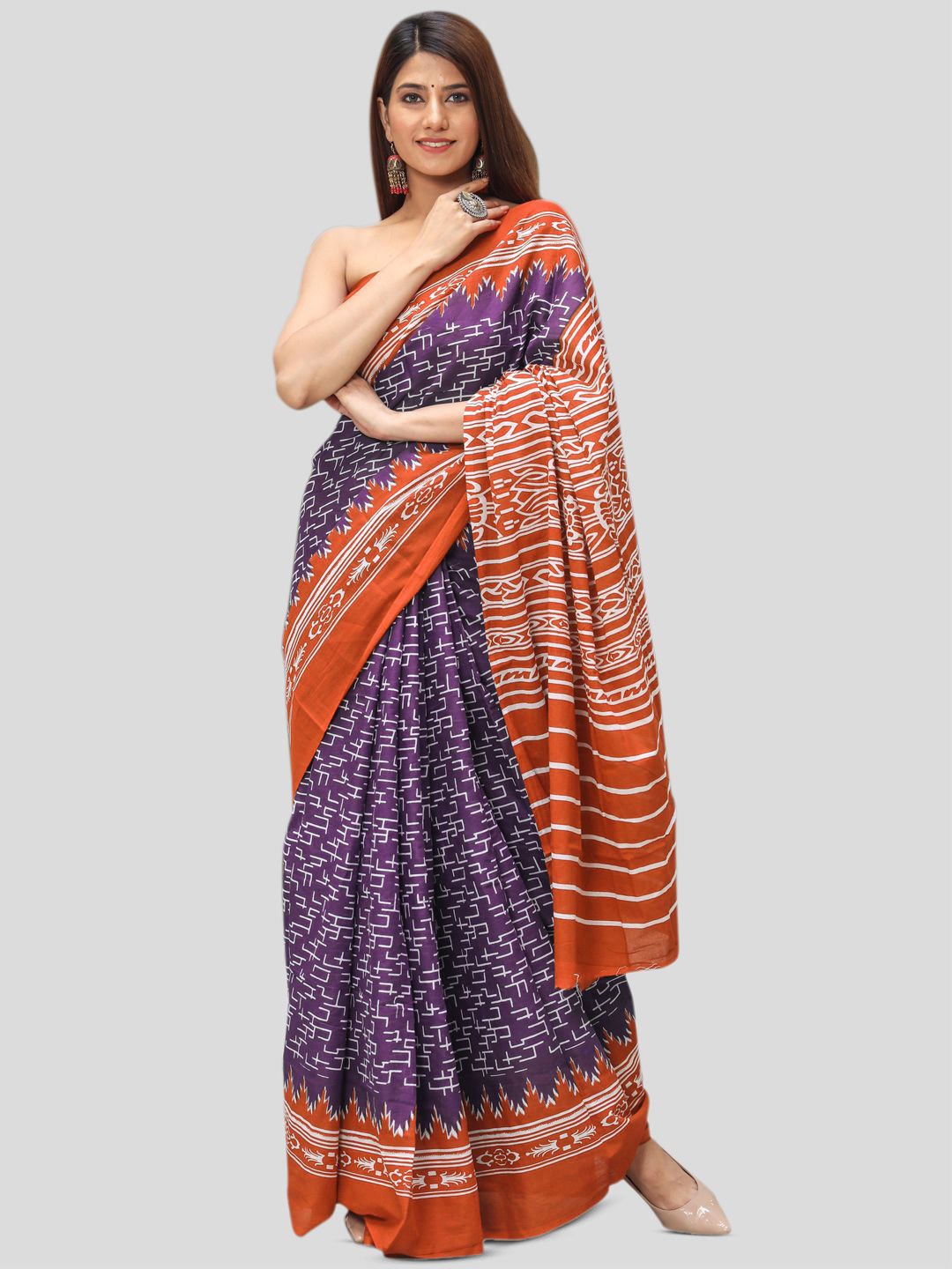 

BUTA BUTI Printed Pure Cotton Saree, Purple