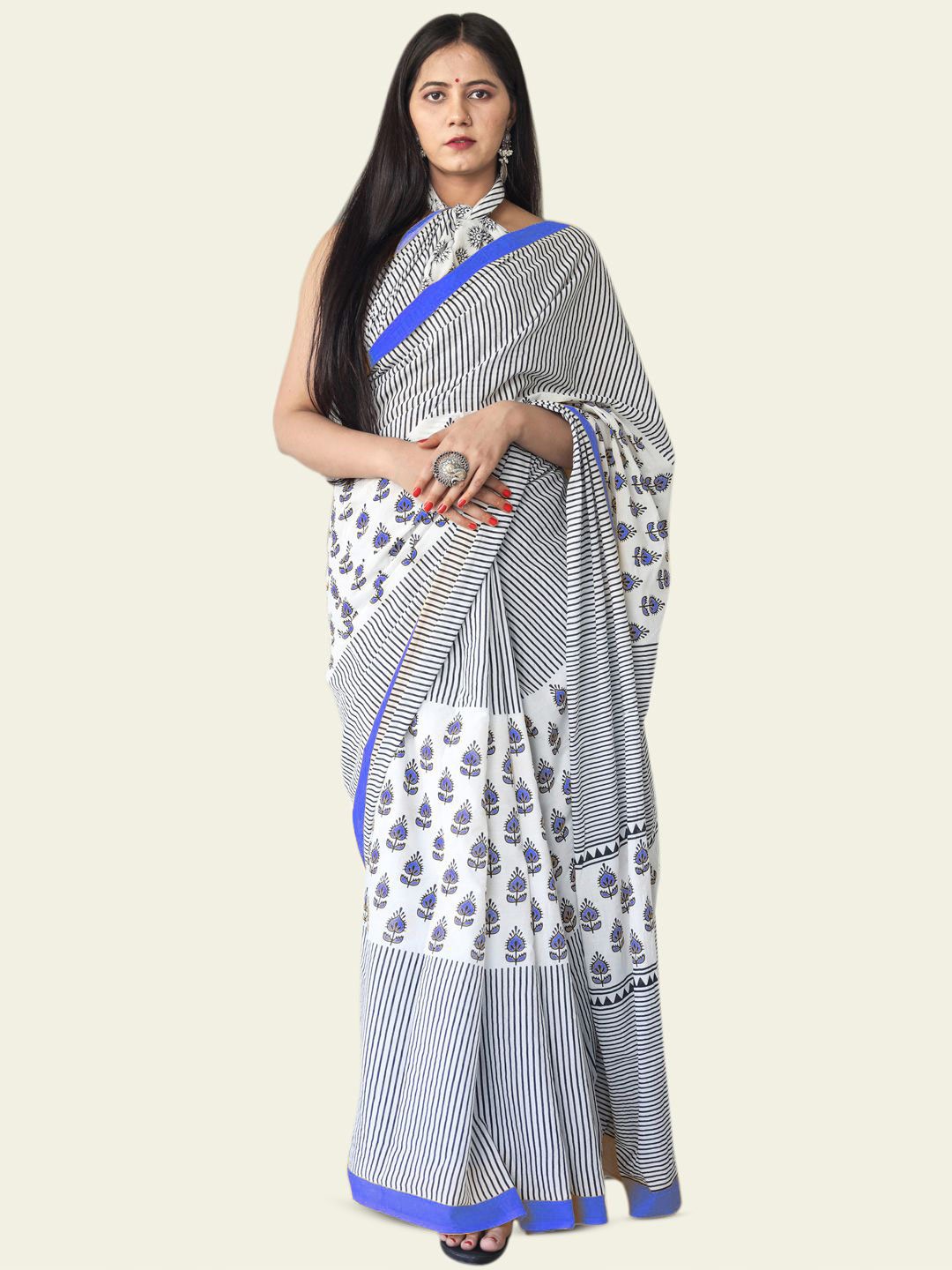 

BUTA BUTI Ethnic Motifs Printed Pure Cotton Saree, Blue