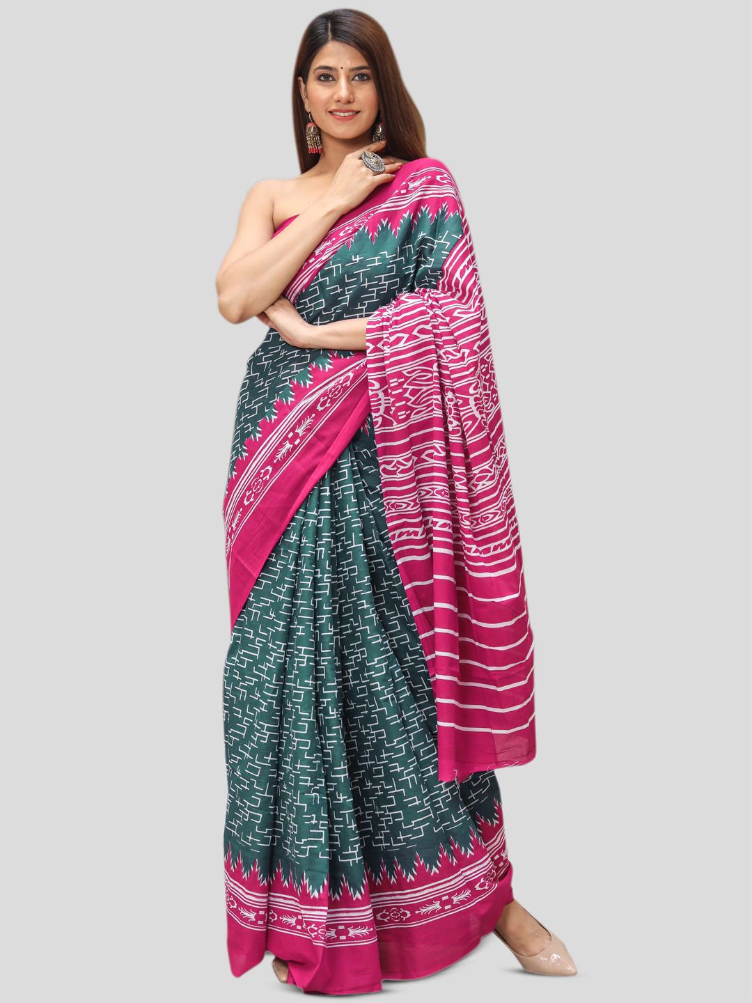 

BUTA BUTI Printed Pure Cotton Saree, Sea green