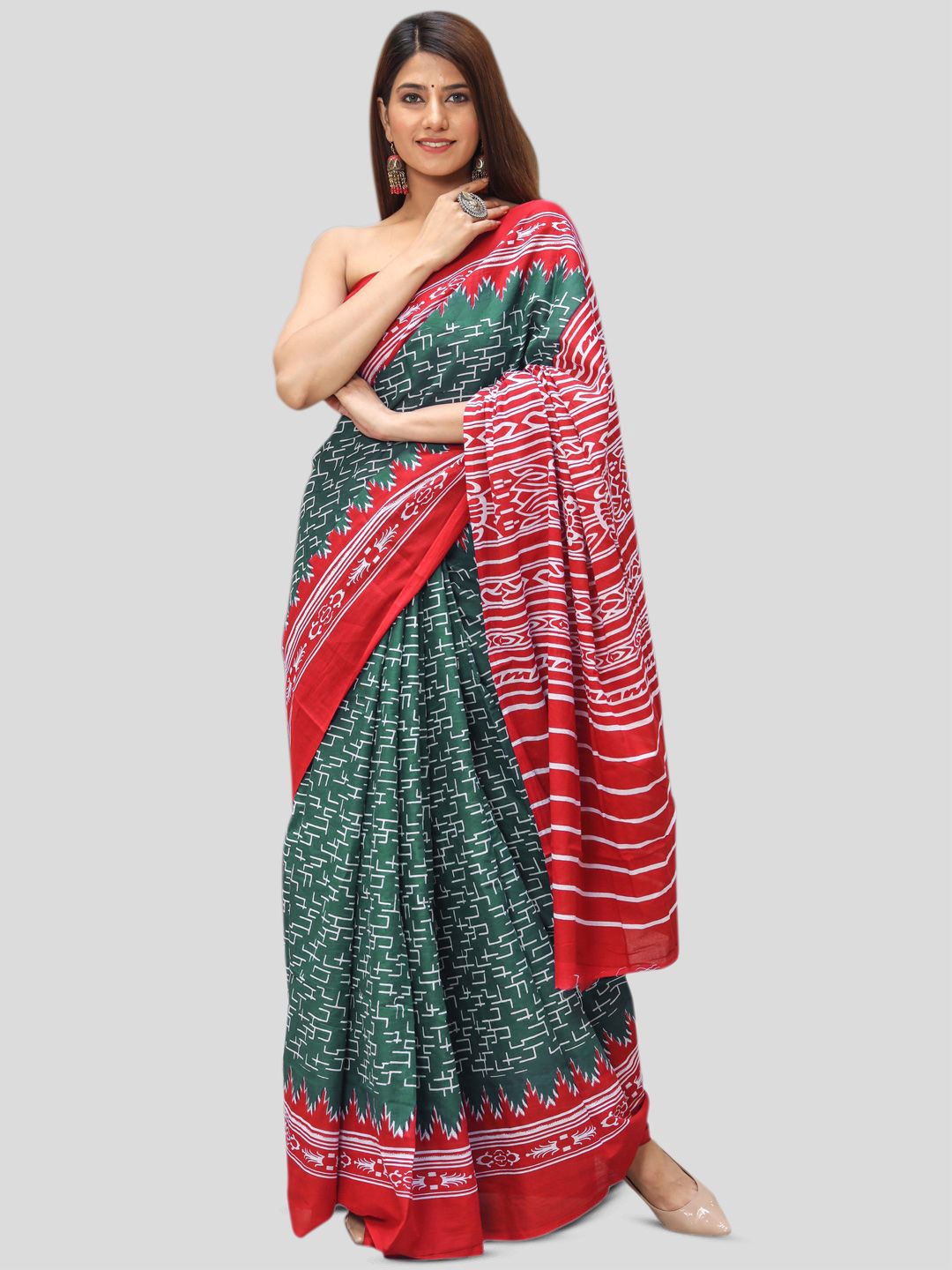 

BUTA BUTI Printed Pure Cotton Saree, Green