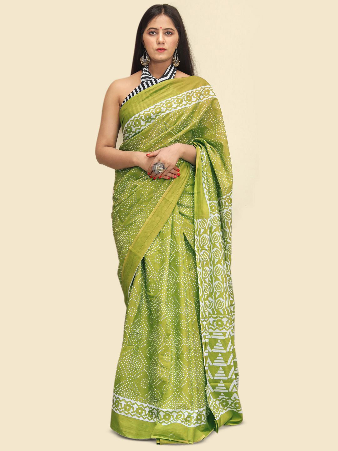 

BUTA BUTI Printed Pure Cotton Saree, Olive