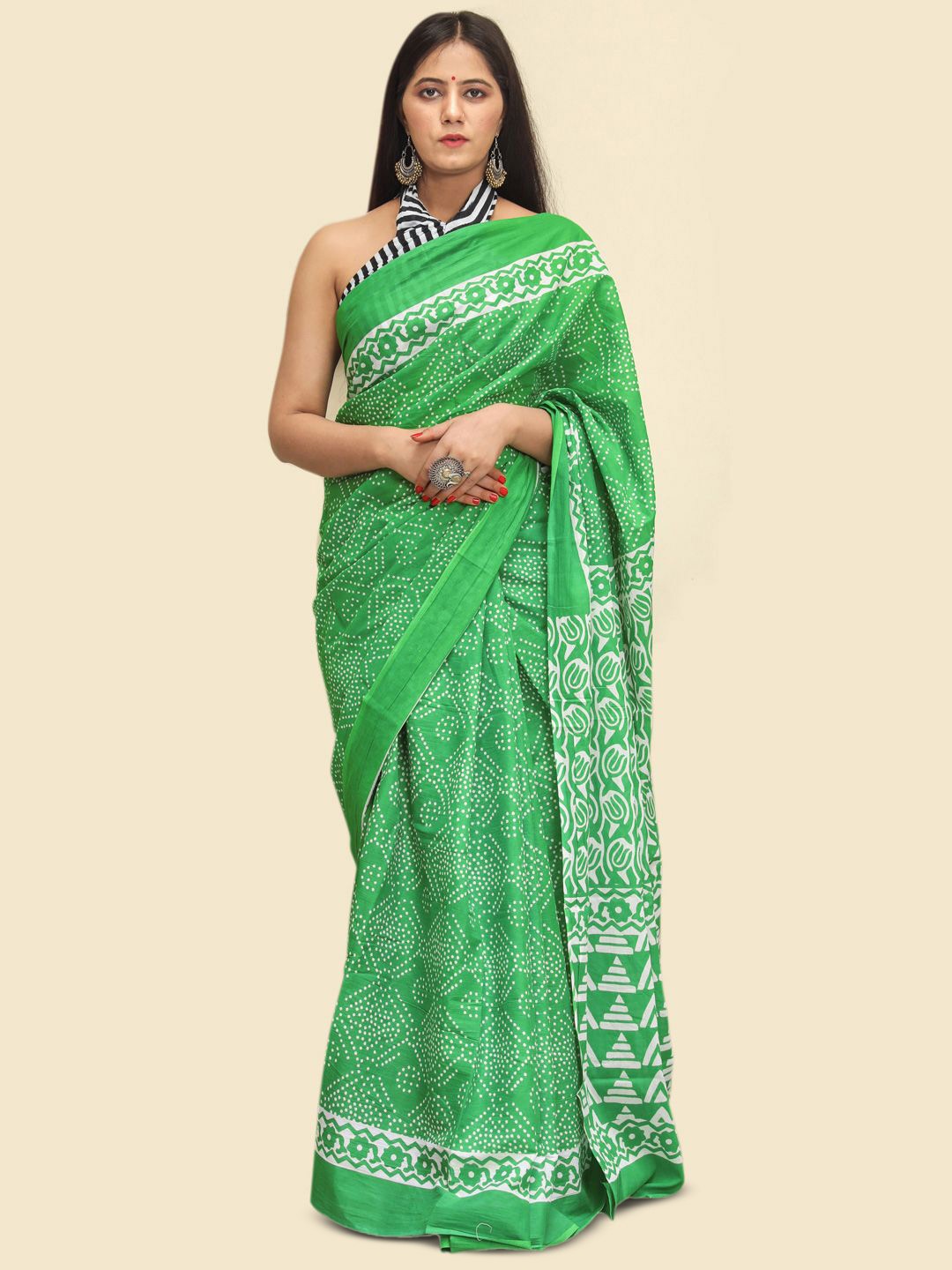 

BUTA BUTI Printed Pure Cotton Saree, Green