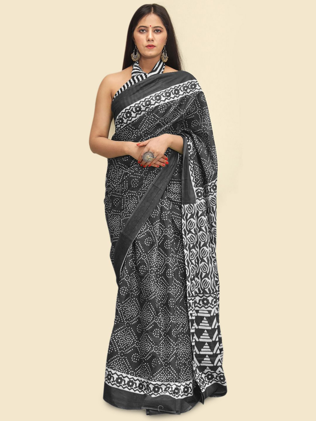 

BUTA BUTI Printed Pure Cotton Saree, Black