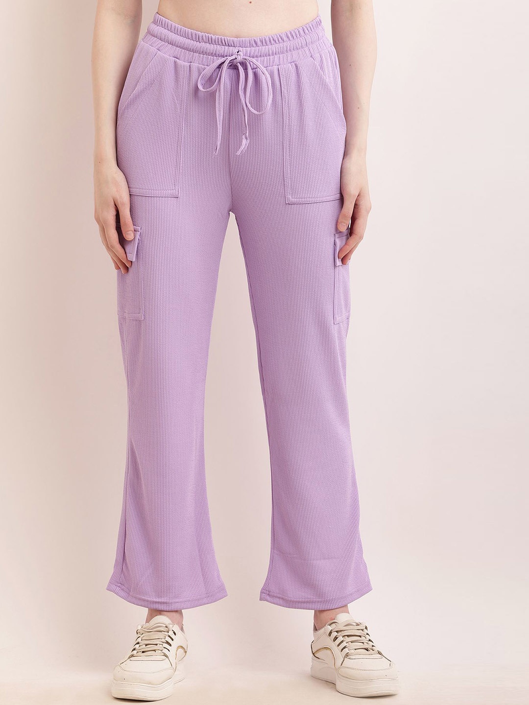 

BAESD Women Relaxed Organic Cotton Mid-Rise Cargos Style Corduroy Parallel Trousers, Purple