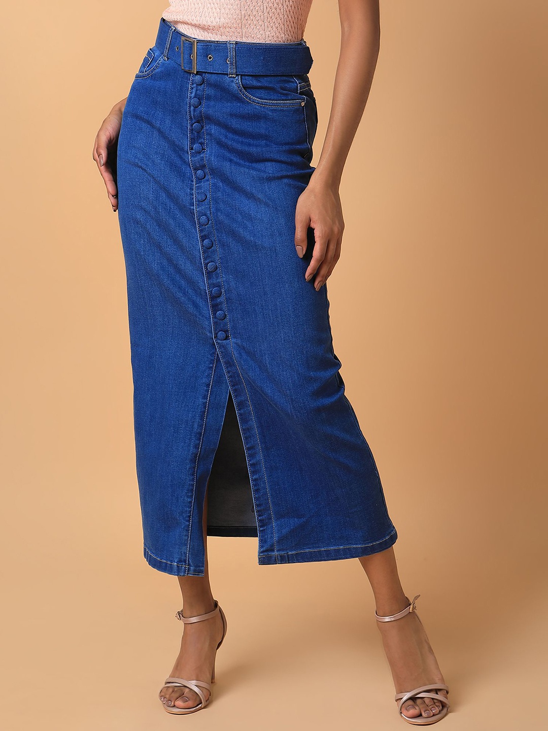 

SHOWOFF Straight Maxi Skirt, Blue