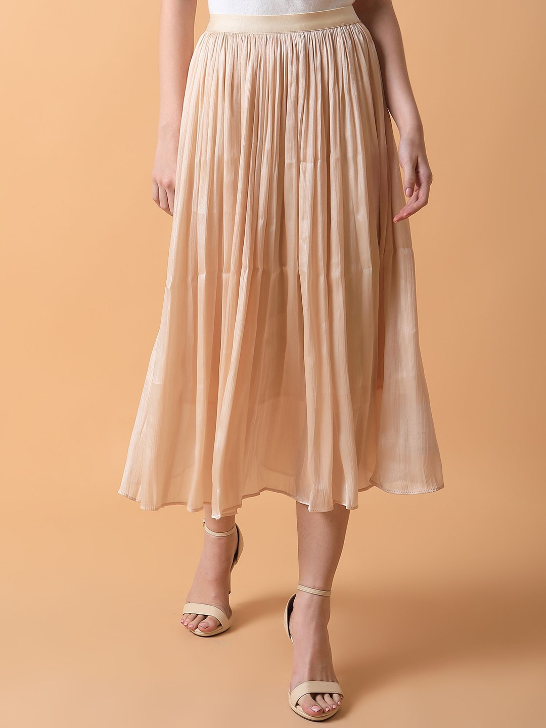 

SHOWOFF Flared Midi Skirt, Cream