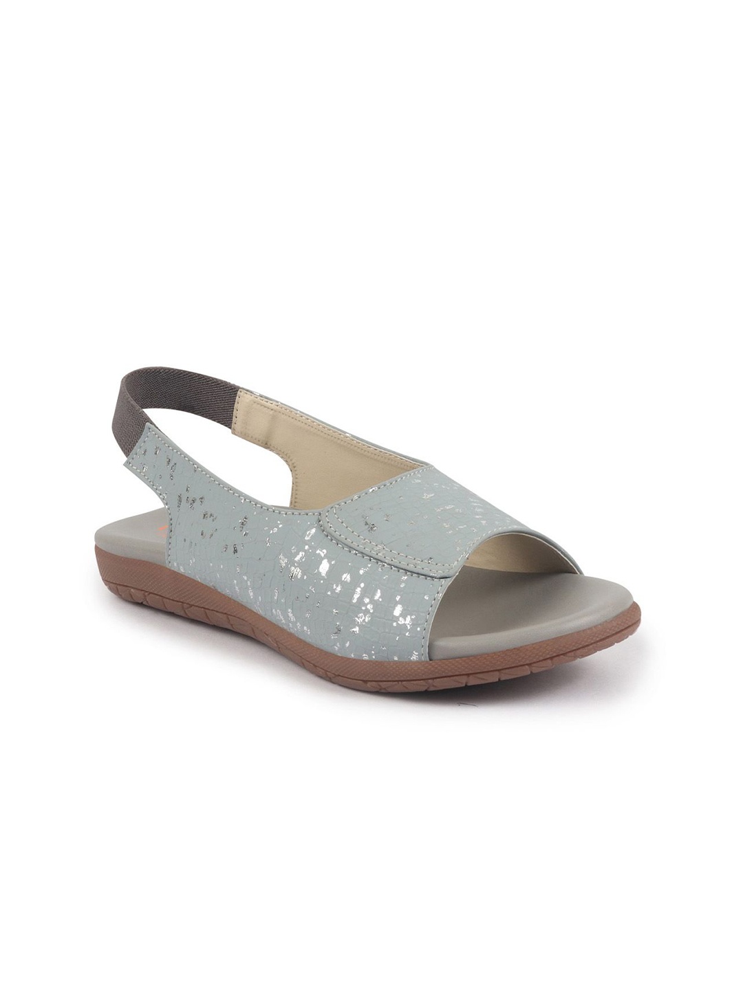 

FAUSTO Shiny Textured Elastic Back Strap Peep Toe Flats, Grey