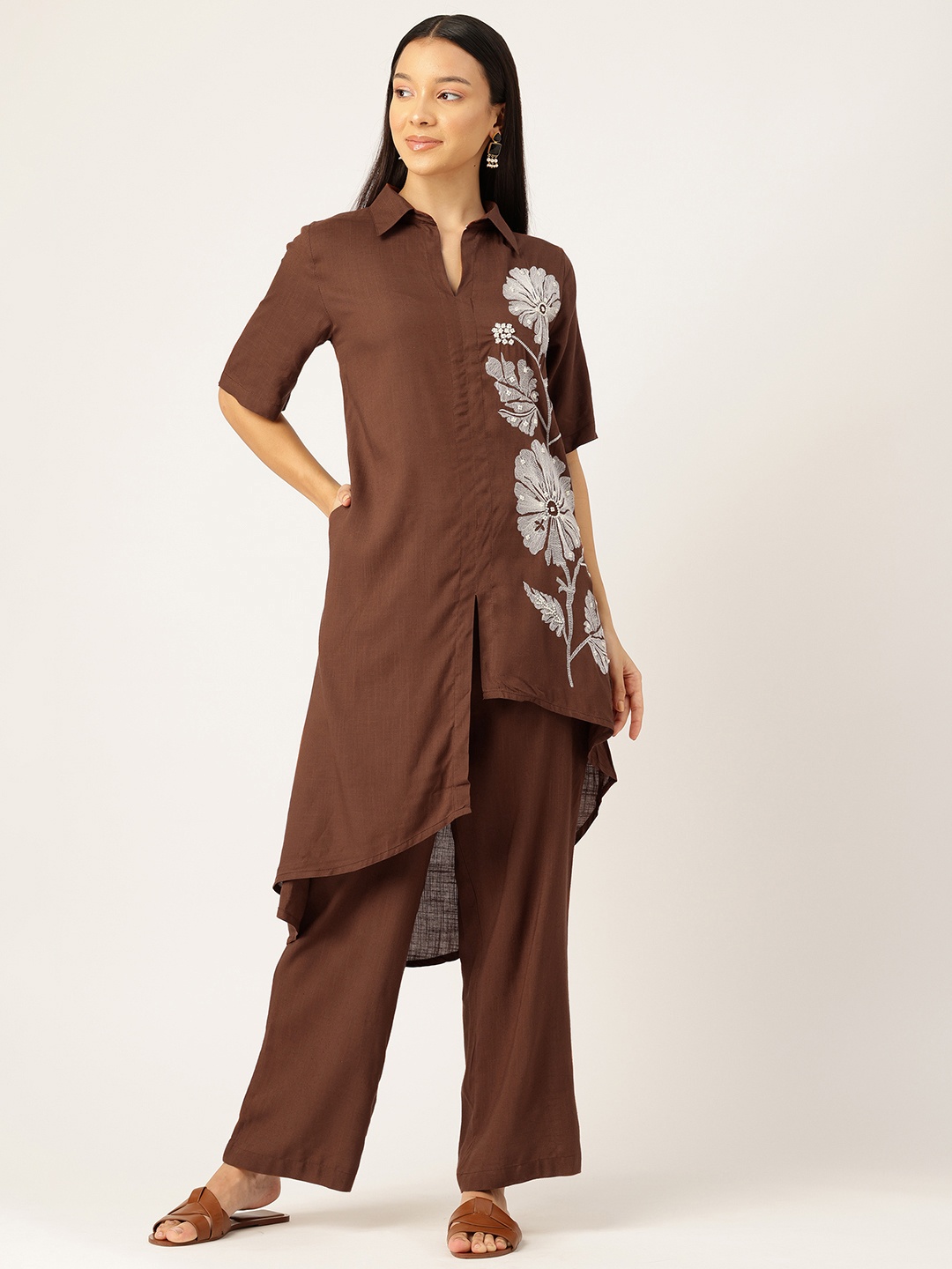 

MISRI Embroidered Co-Ords, Brown