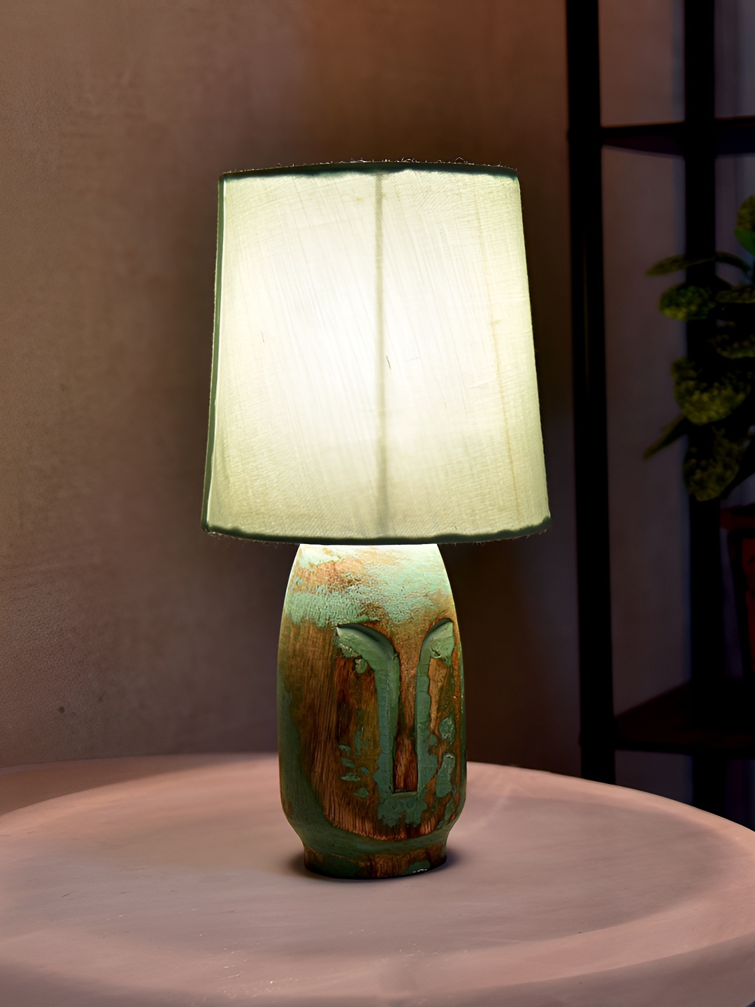 

Homesake Green Wooded Contemporary Cylinder Table Lamp