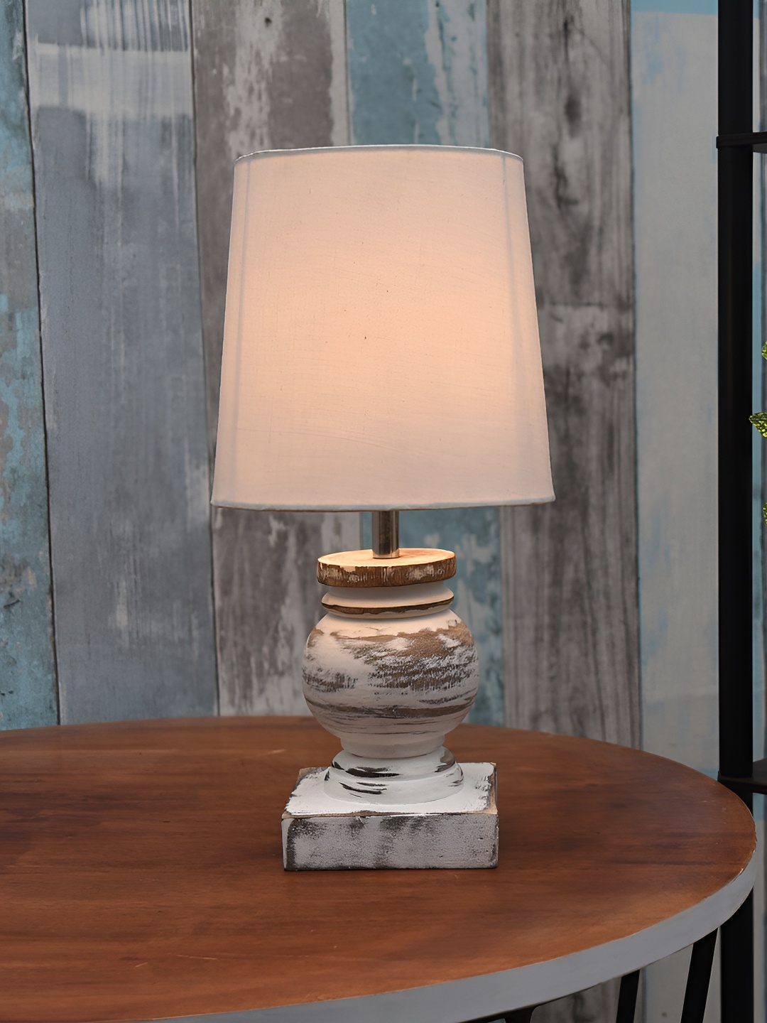 

Homesake White Frustum Shaped Wooden Table Lamp