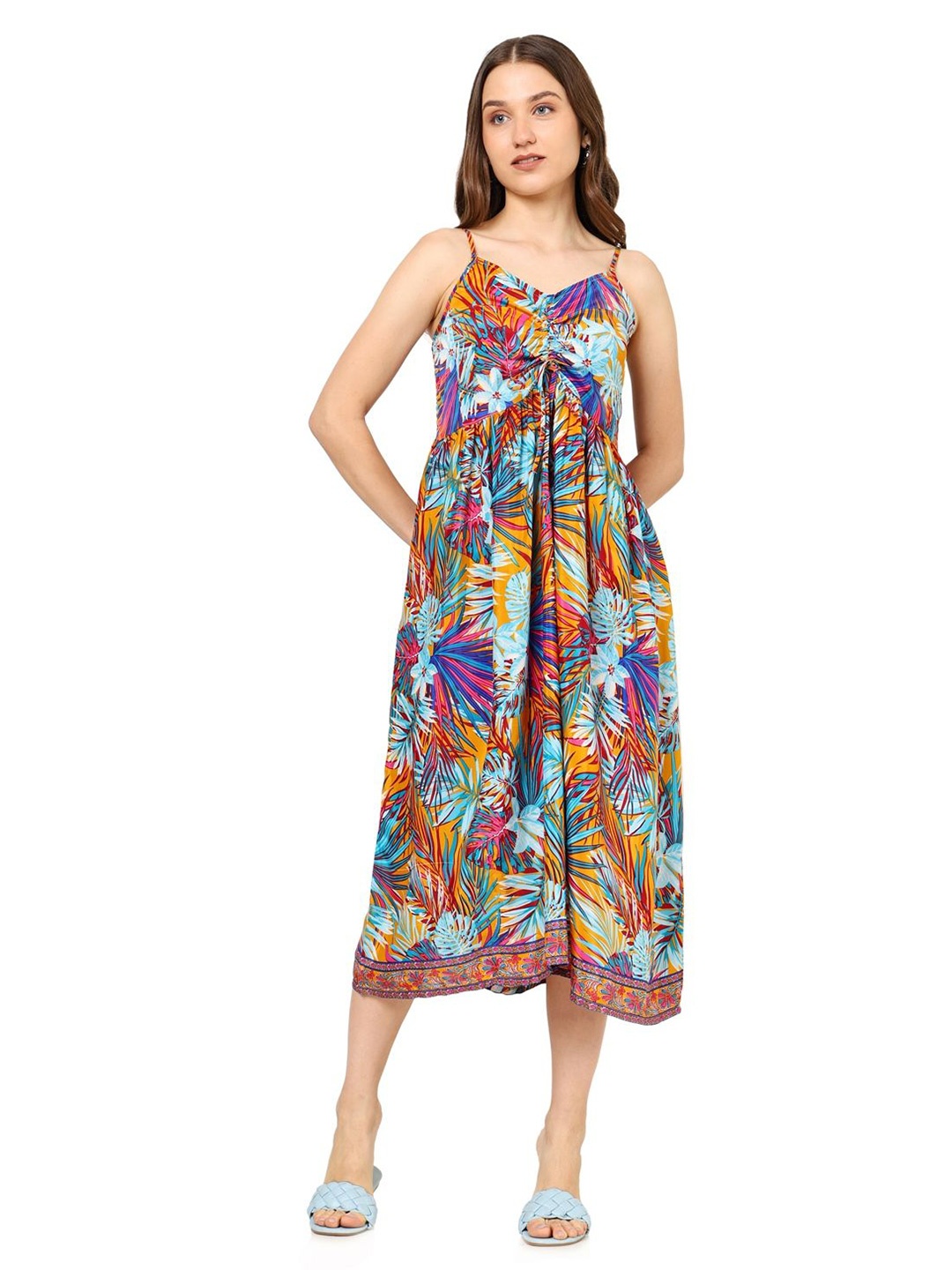 

KALINI Tropical Fit & Flare Midi Dress, Blue