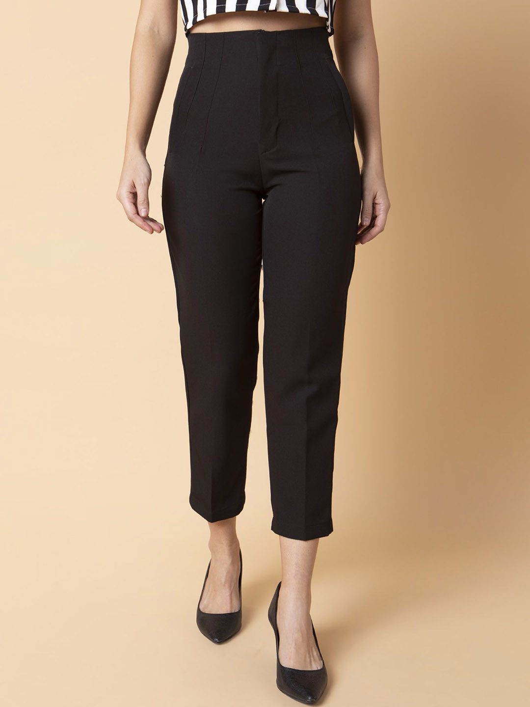 

SHOWOFF Women Comfort Slim Fit Peg Trousers, Black