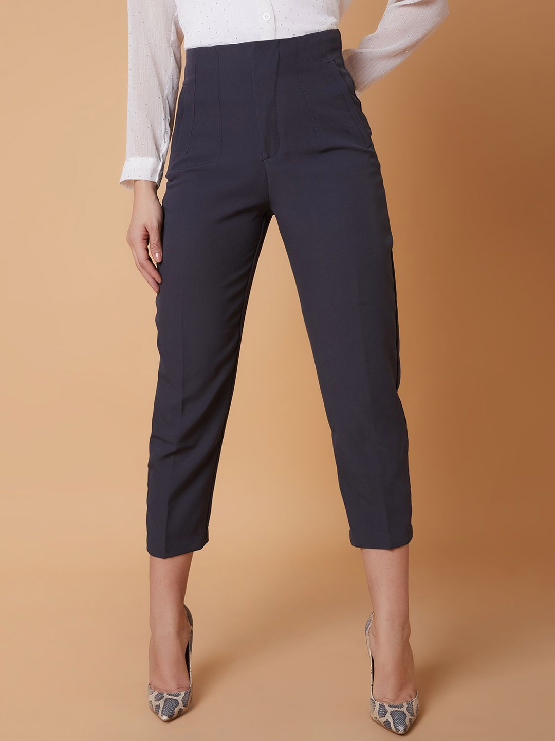 

SHOWOFF Women Comfort Slim Fit Cigarette Trousers, Charcoal