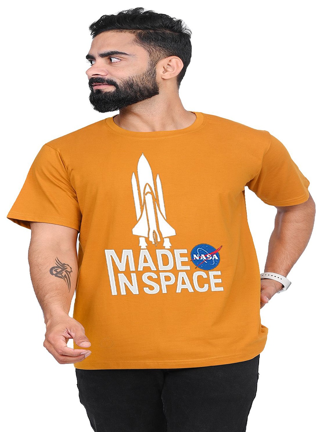 

TAJNAN Men Typography Printed Round Neck T-shirt, Orange