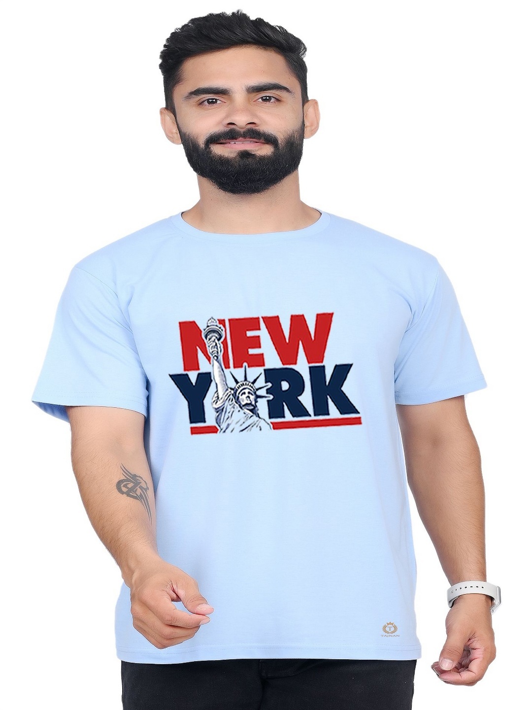 

TAJNAN Men Typography Printed Round Neck T-shirt, Blue