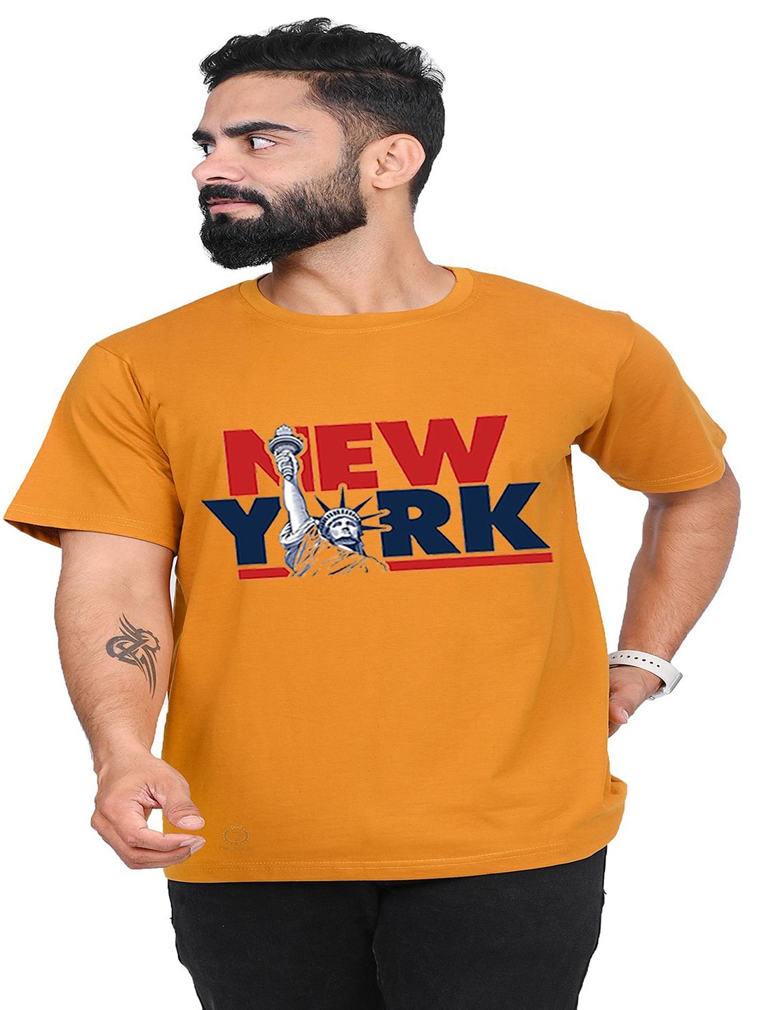 

TAJNAN Men Typography Printed Pockets T-shirt, Orange