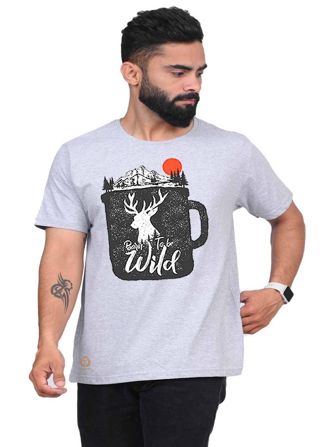 

TAJNAN Men Graphic Printed Round Neck T-shirt, Grey