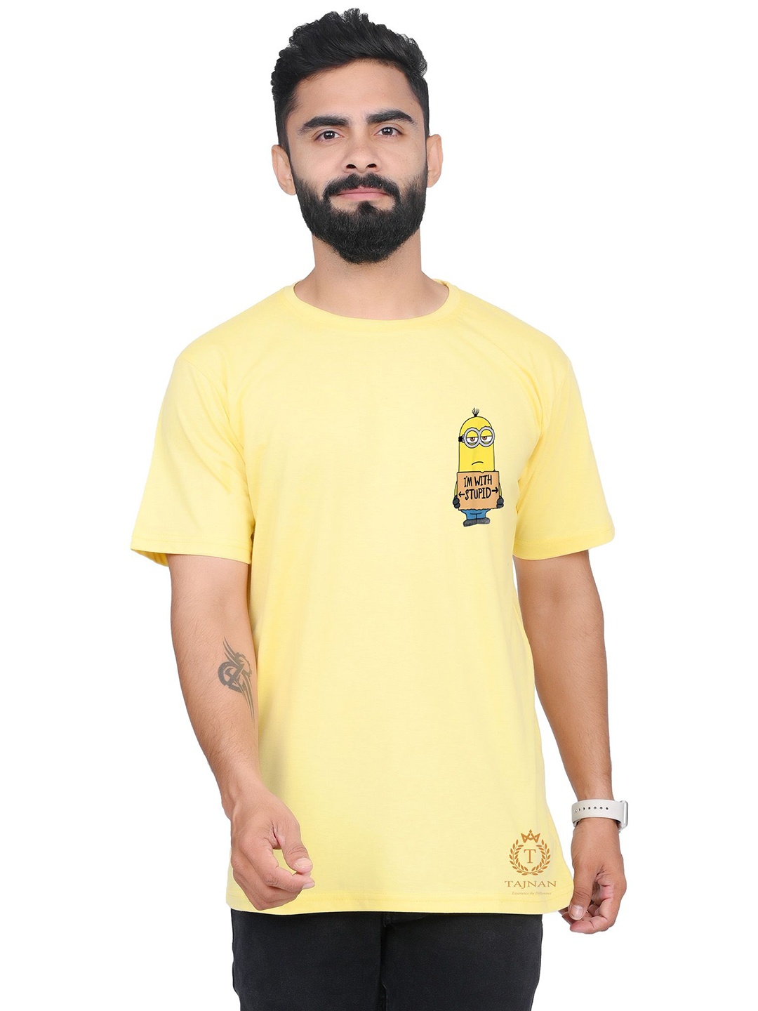 

TAJNAN Men Graphic Printed Round Neck T-shirt, Yellow