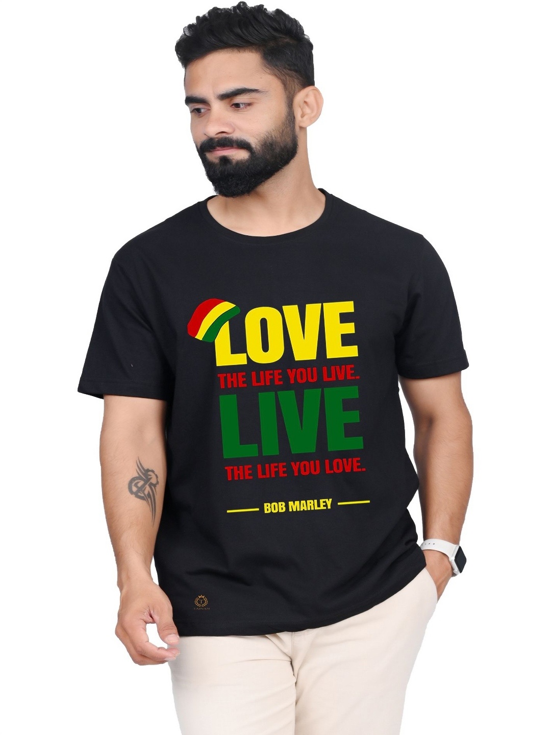 

TAJNAN Men Typography Printed Round Neck T-shirt, Black