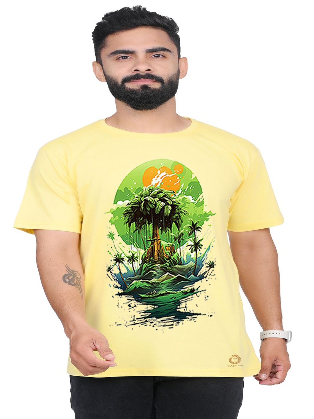 

TAJNAN Men Floral Printed T-shirt, Yellow