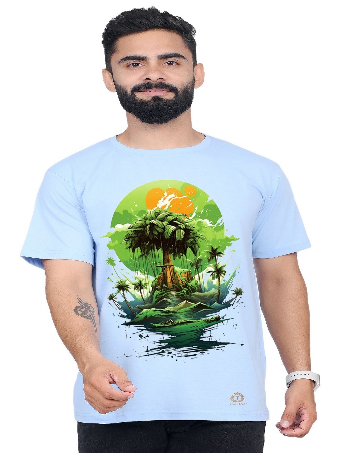 

TAJNAN Men Typography Printed Applique T-shirt, Blue