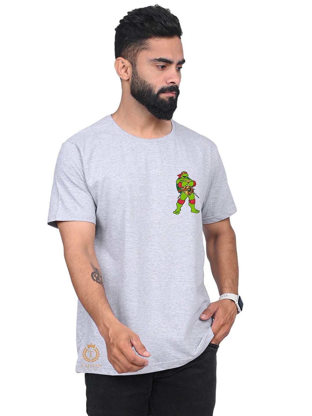 

TAJNAN Men Graphic Printed Round Neck T-shirt, Grey