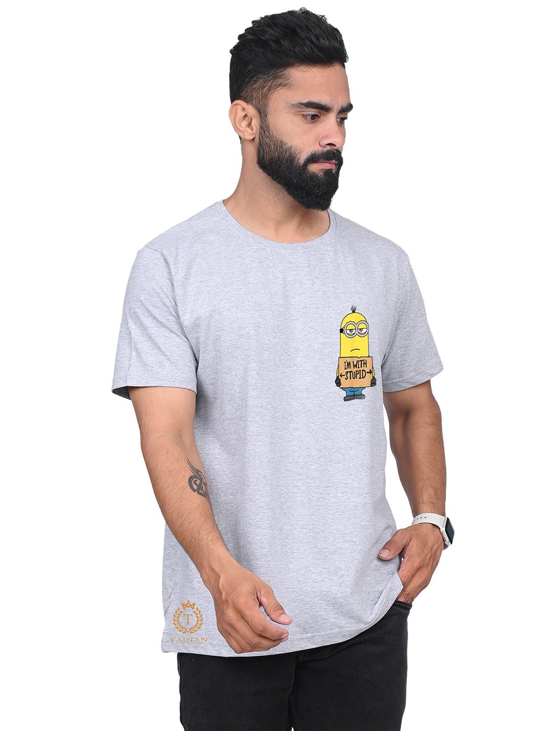 

TAJNAN Men Graphic Printed Round Neck T-shirt, Grey