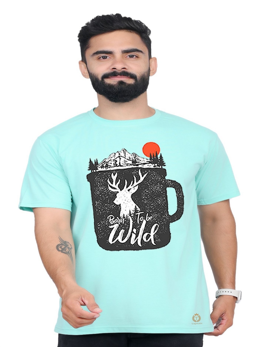 

TAJNAN Men Printed Applique T-shirt, Blue