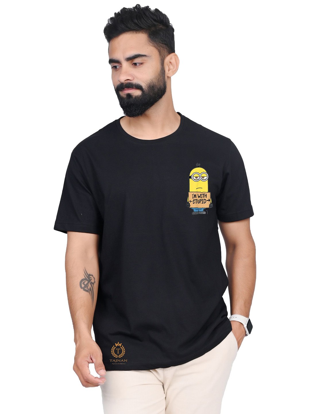 

TAJNAN Men Graphic Printed Round Neck T-shirt, Black