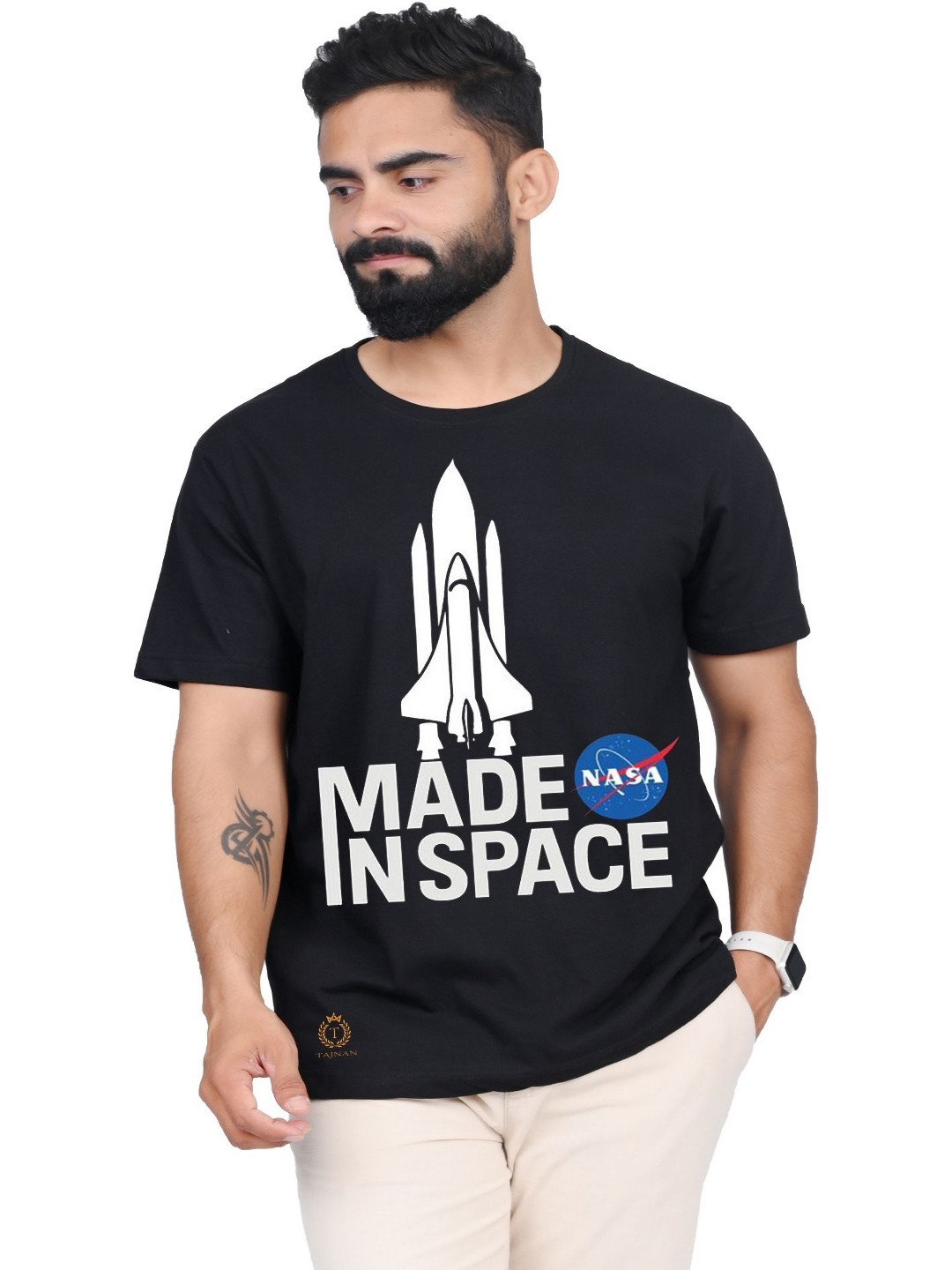 

TAJNAN Men Typography Printed Round Neck T-shirt, Black