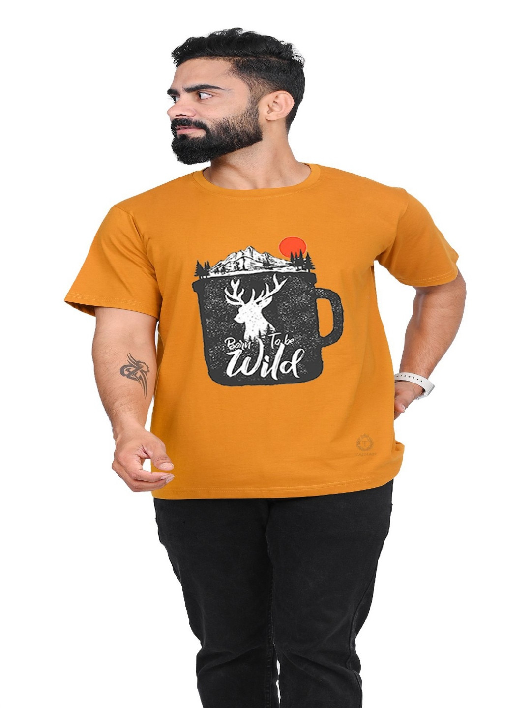 

TAJNAN Men Graphic Printed Round Neck T-shirt, Orange