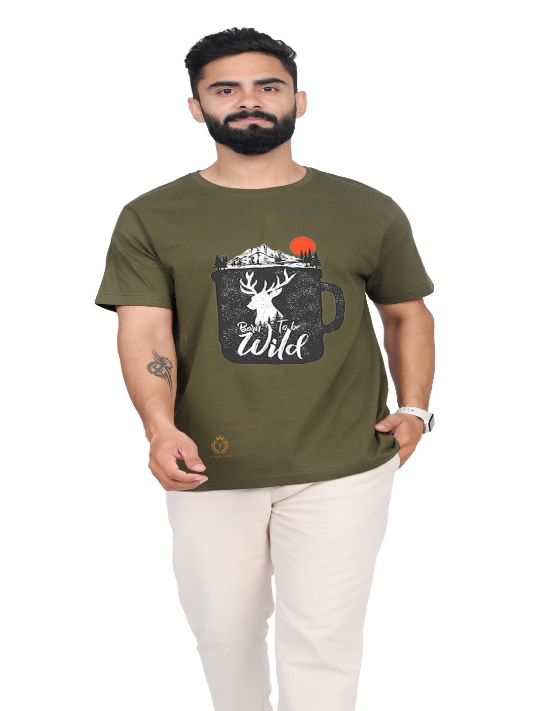 

TAJNAN Men Printed Applique T-shirt, Green