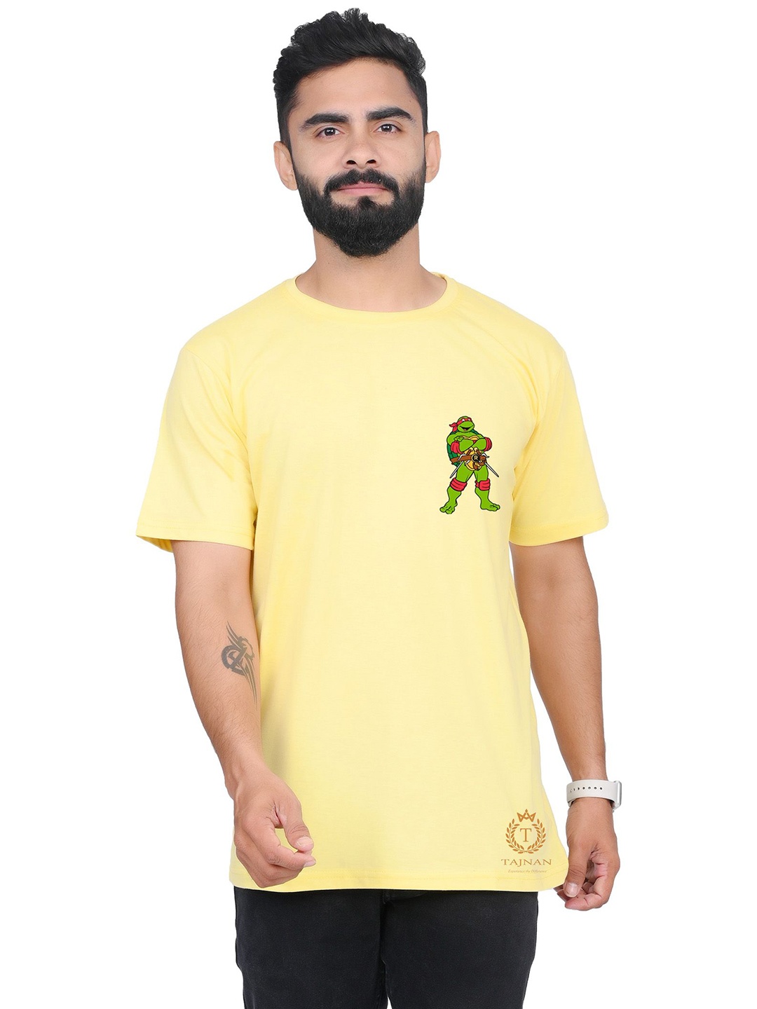 

TAJNAN Men Graphic Printed Round Neck T-shirt, Yellow