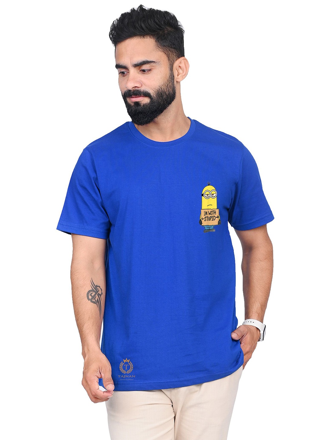 

TAJNAN Men Graphic Printed Round Neck T-shirt, Blue