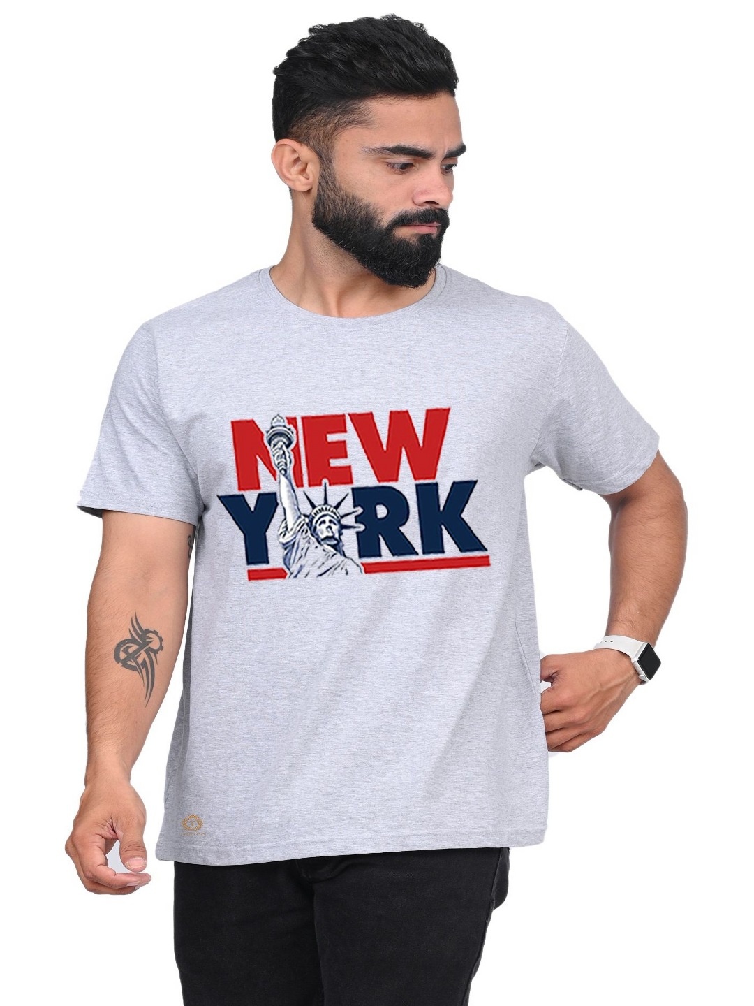

TAJNAN Men Printed Applique T-shirt, Grey