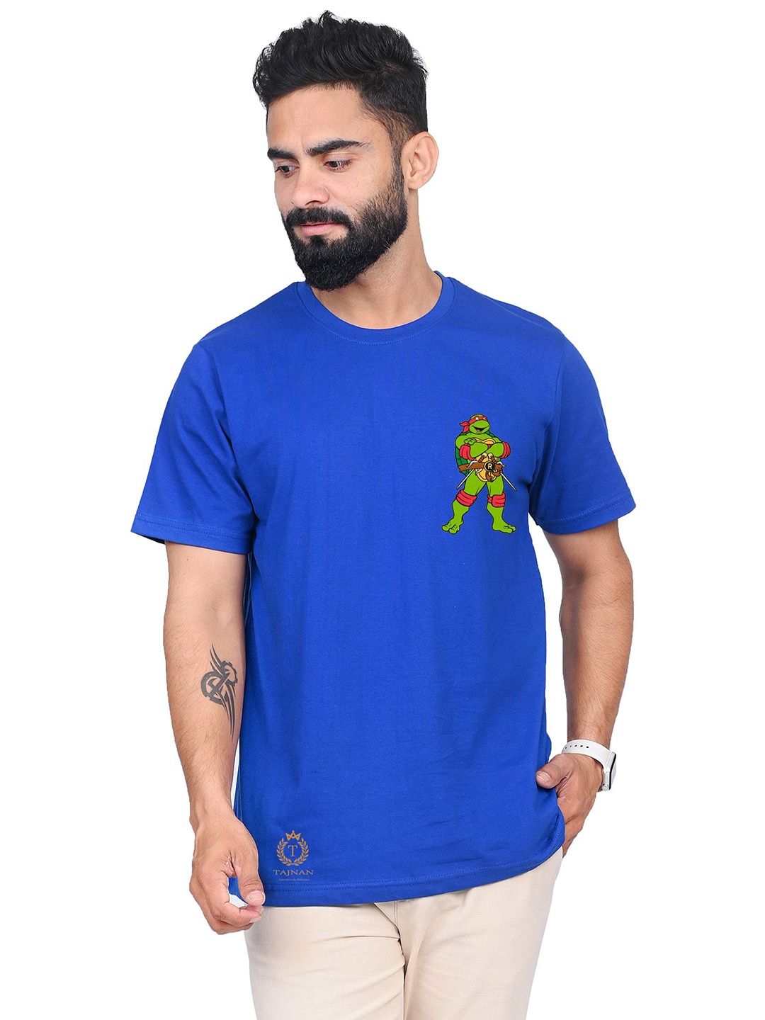 

TAJNAN Men Graphic Printed Round Neck T-shirt, Blue