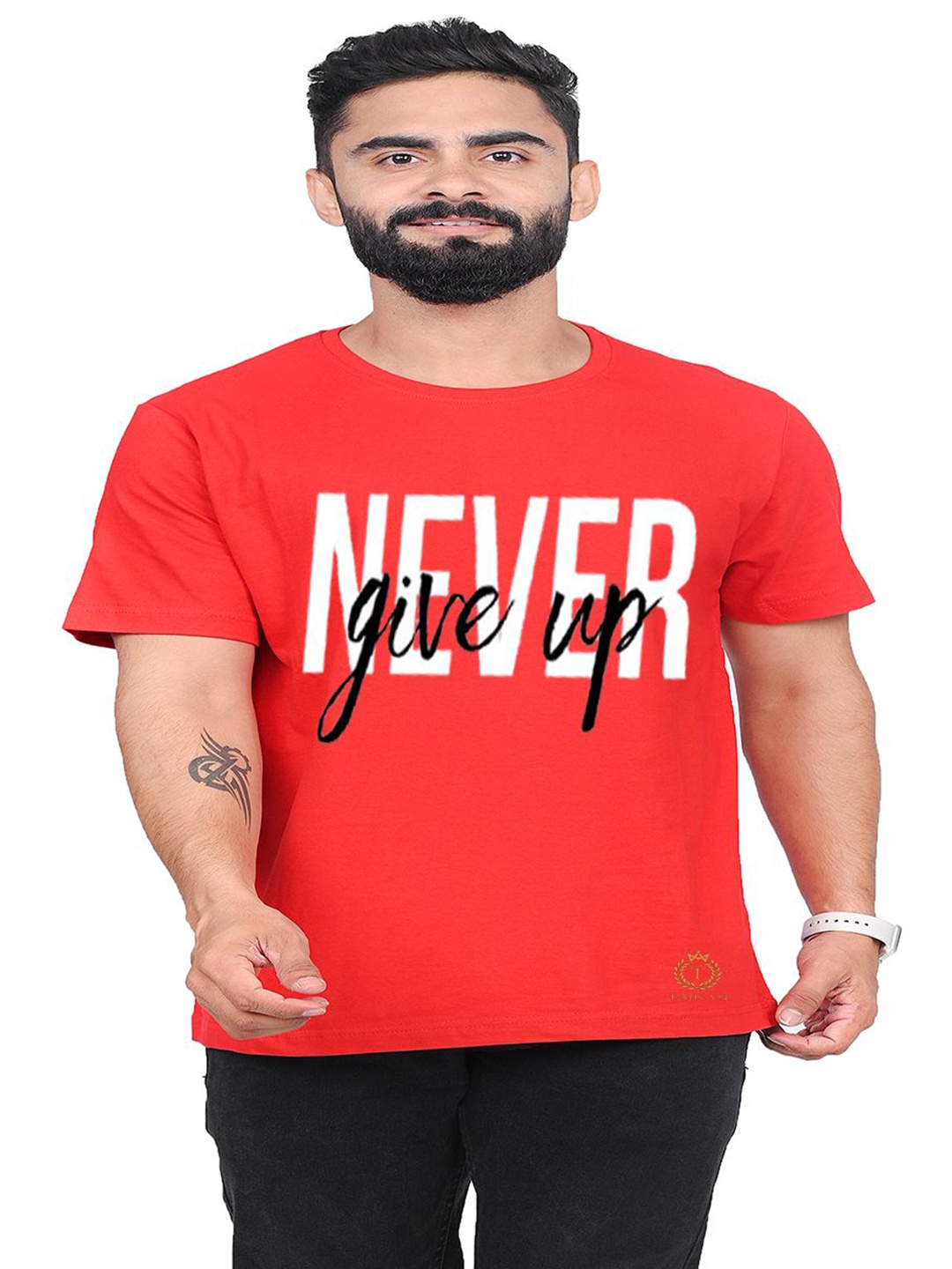 

TAJNAN Men Typography Printed Applique T-shirt, Red