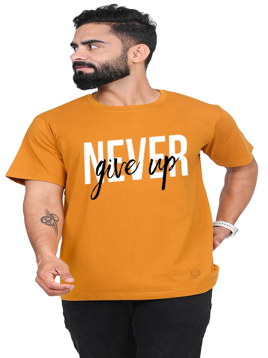 

TAJNAN Men Typography Printed Pockets T-shirt, Orange