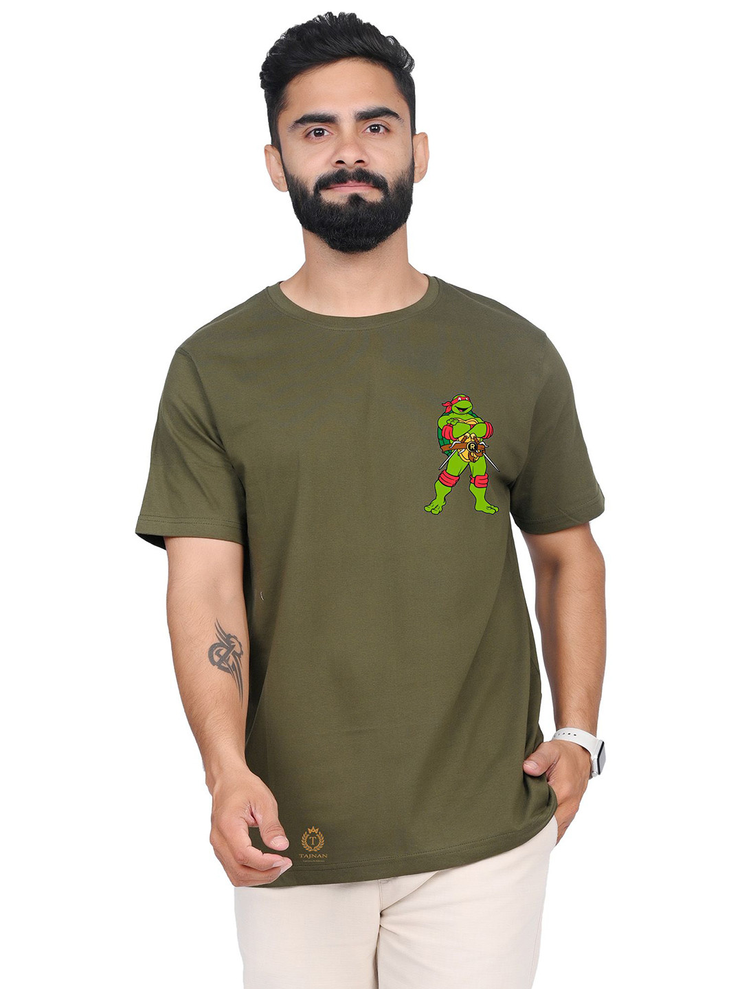 

TAJNAN Men Graphic Printed Round Neck T-shirt, Green