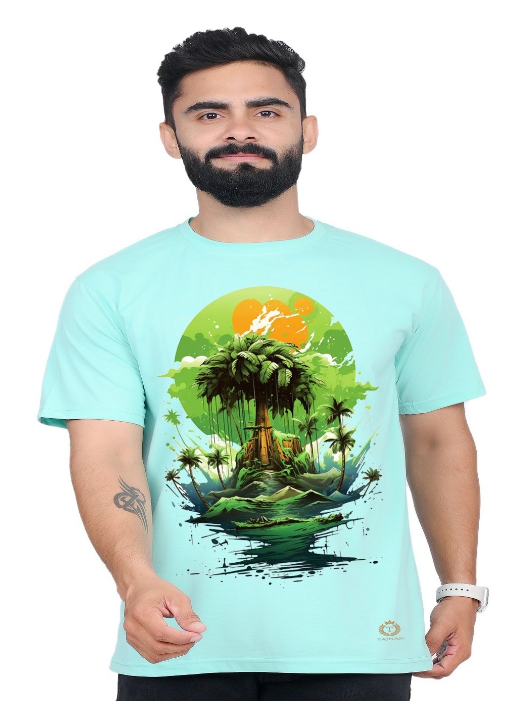 

TAJNAN Men Printed Applique T-shirt, Blue
