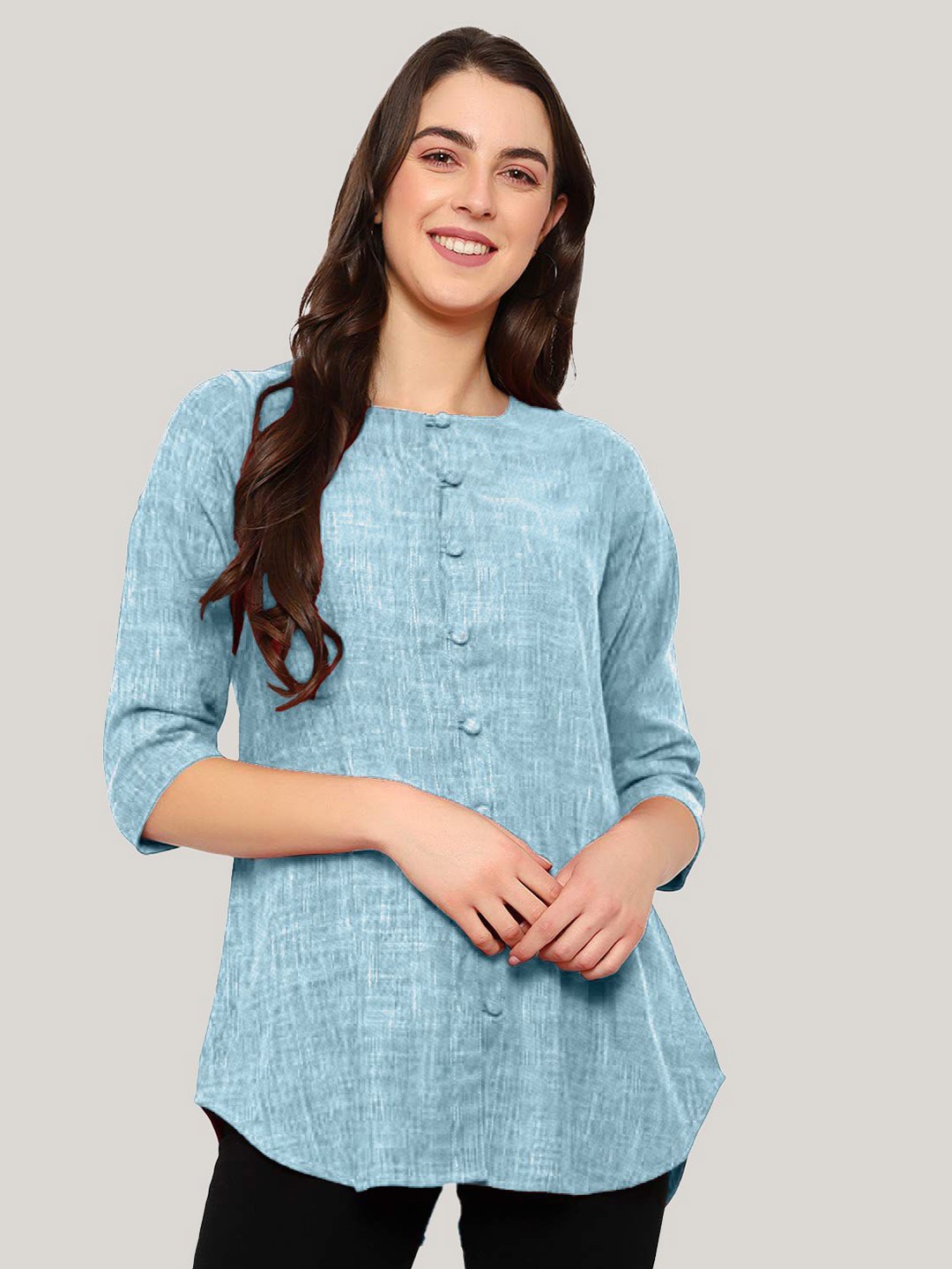 

Indietoga Women Boat Neck Solid Tunic, Blue