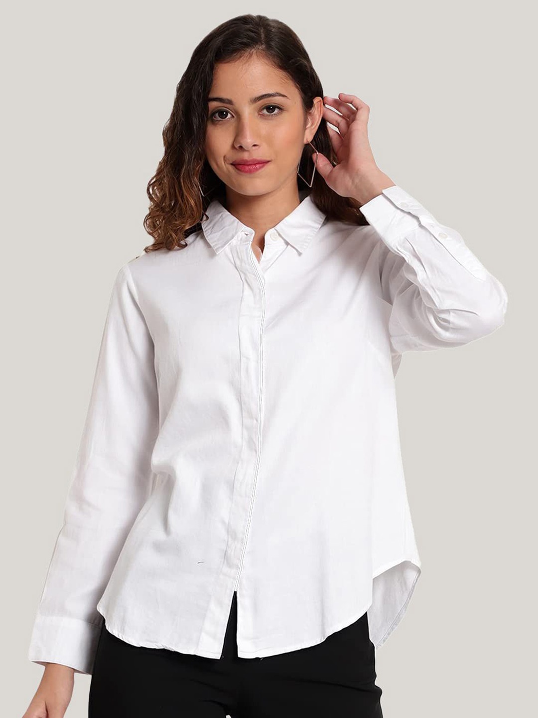 

Indietoga Women Solid Slim-Fit Cotton Formal Shirt, White