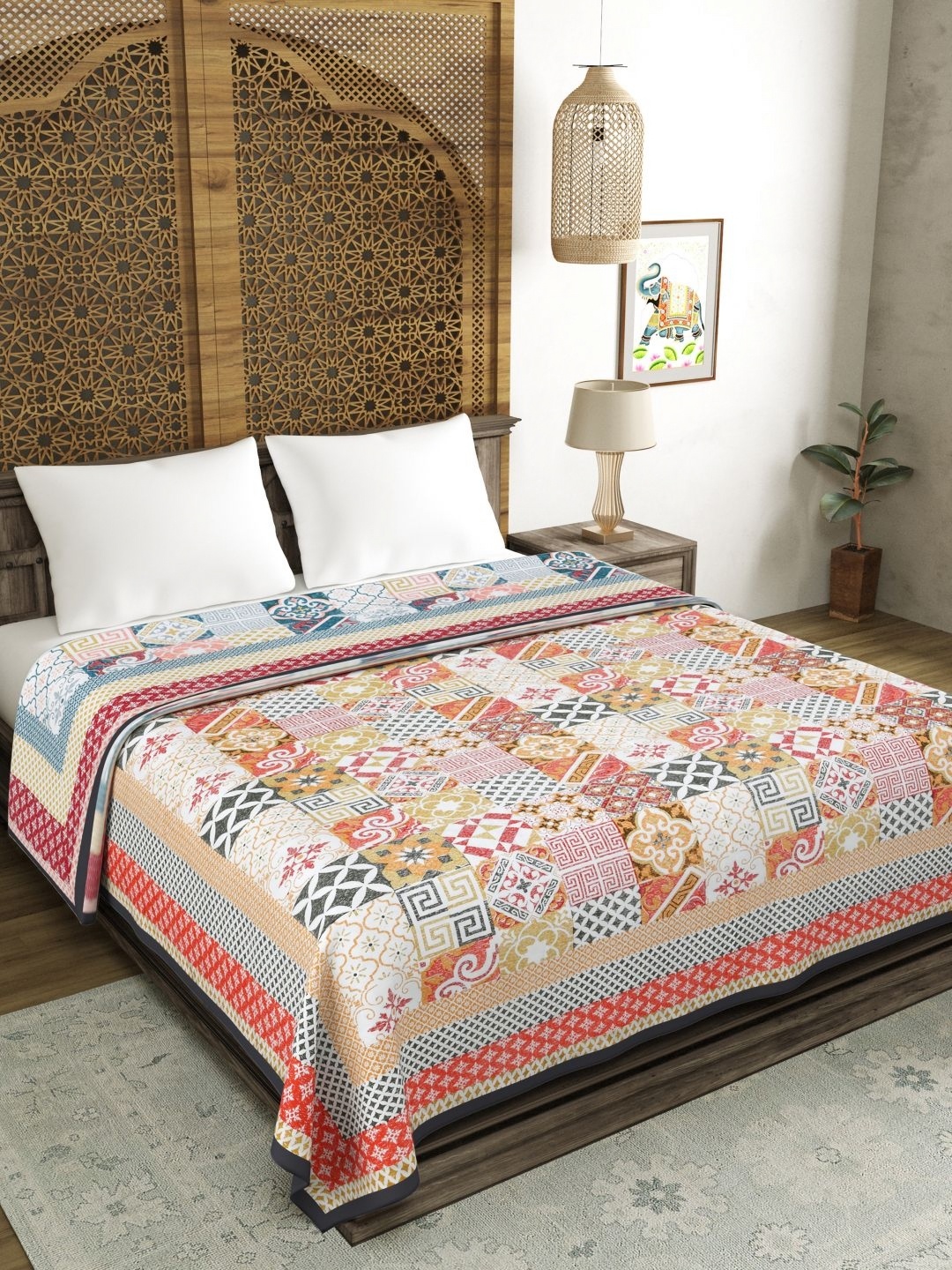

BLOCKS OF INDIA Orange Ethnic Motifs Printed 150 GSM Cotton Double Bed Dohar